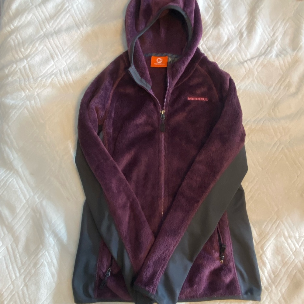 Merrell Deep Plum Plush Hooded Fleece Jacket with Charcoal Trim